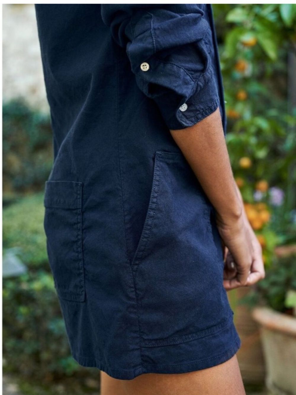 Frank and Eileen Ireland Playsuit Romper Shortalls Linen Cotton Blend Navy M - Picture 3 of 7